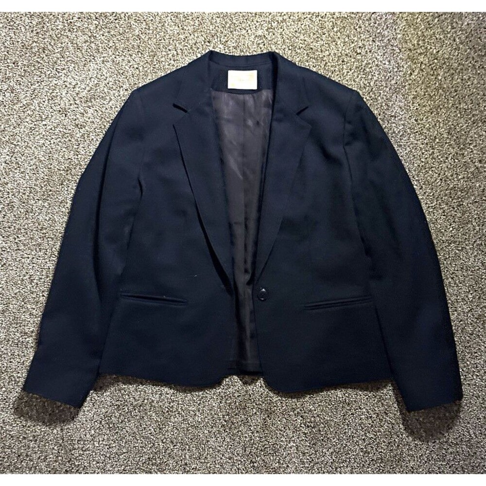 Pendleton Women’s Black Wool One-Button Blazer Lined Notch Lapel Size 14